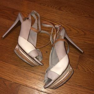 Silver and white heels